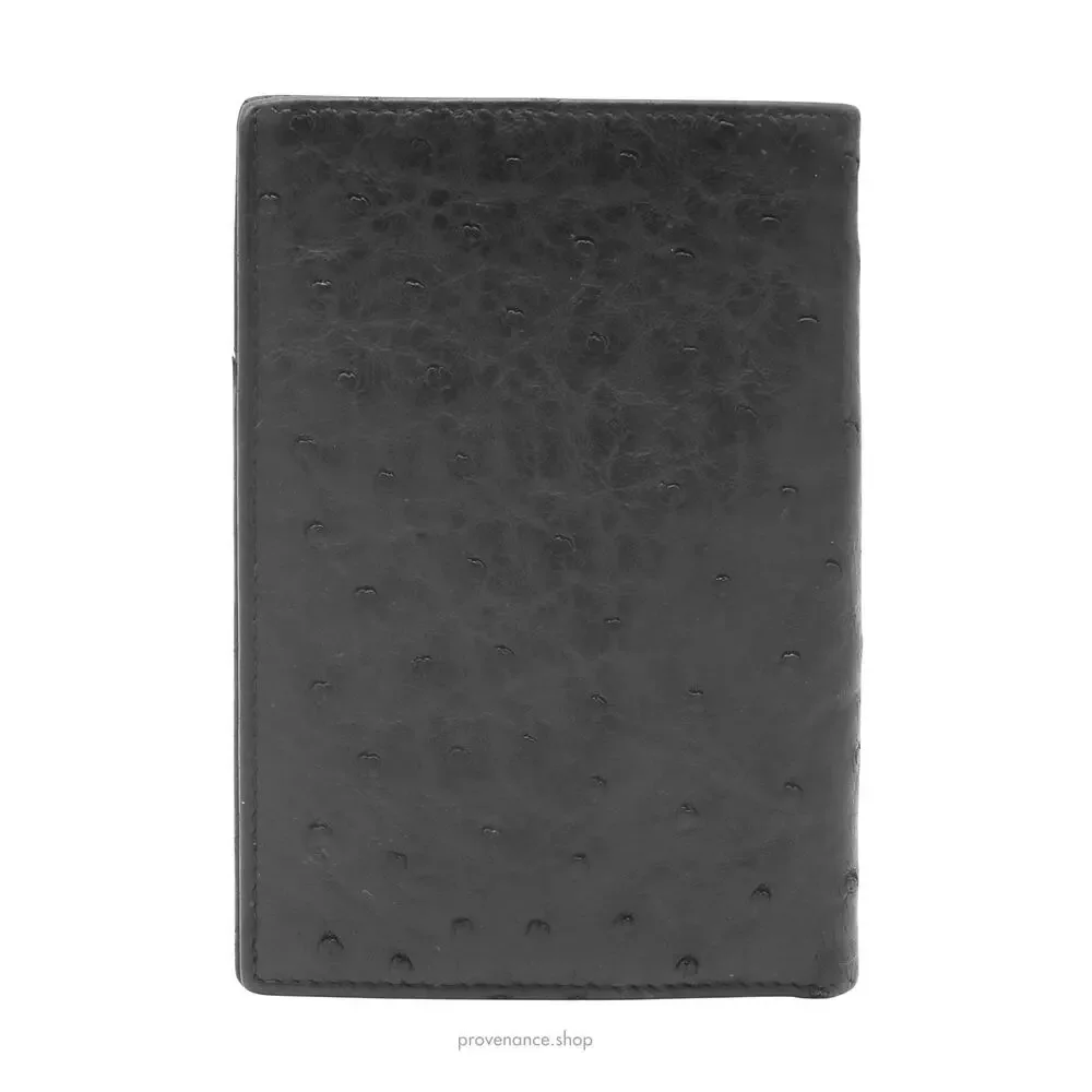 🔴 Gucci Tall Wallet - Black Ostrich Leather